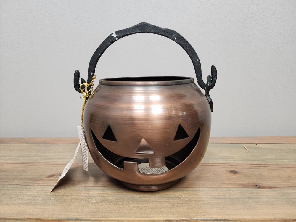 Spooky Hollow Metal Jack O Lantern Pumpkin Halloween Cauldron Pot with Handle